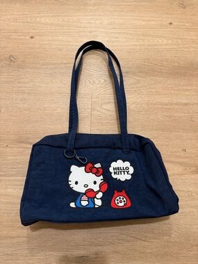 Bagnu Hello Kitty Navy Canvas Tote Bag with Appliqué